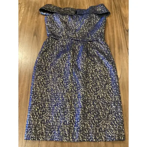 Teri Jon by Rickie Freeman Jaquard Stripe Off the Shoulder Sheath midi Dress 10 - Picture 5 of 9